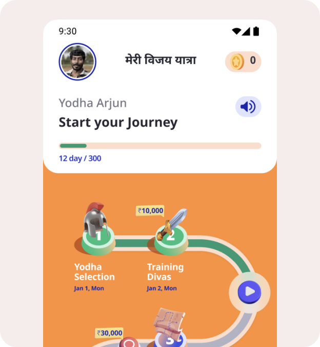 Leap learning app showing a gamified journey path and progress for a trainee