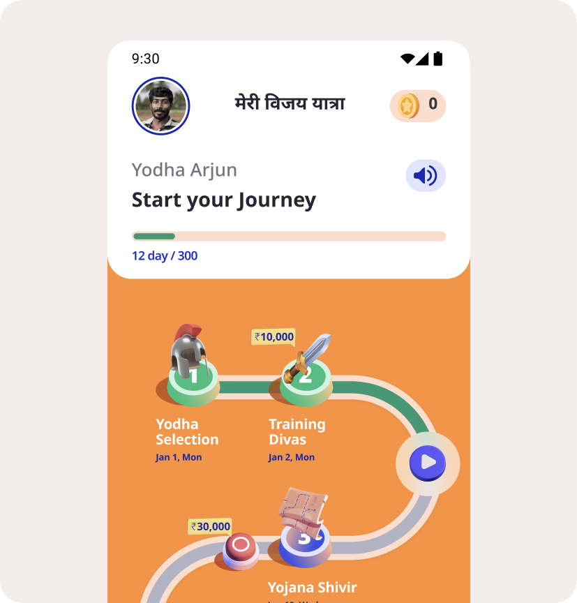 Leap learning app showing a gamified journey path and progress for a trainee