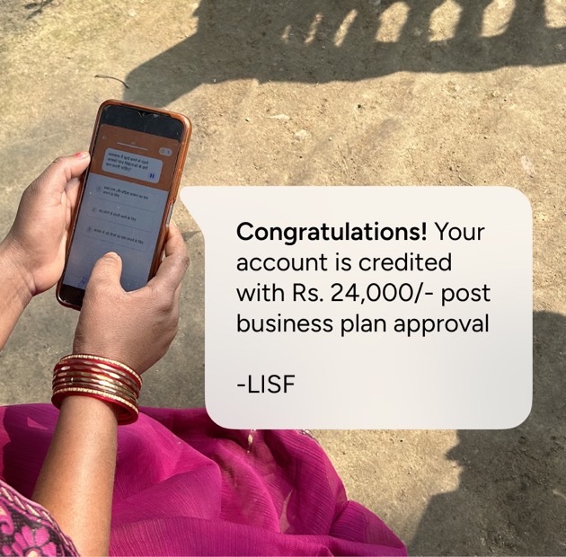 Beneficiary receiving grant notification on phone